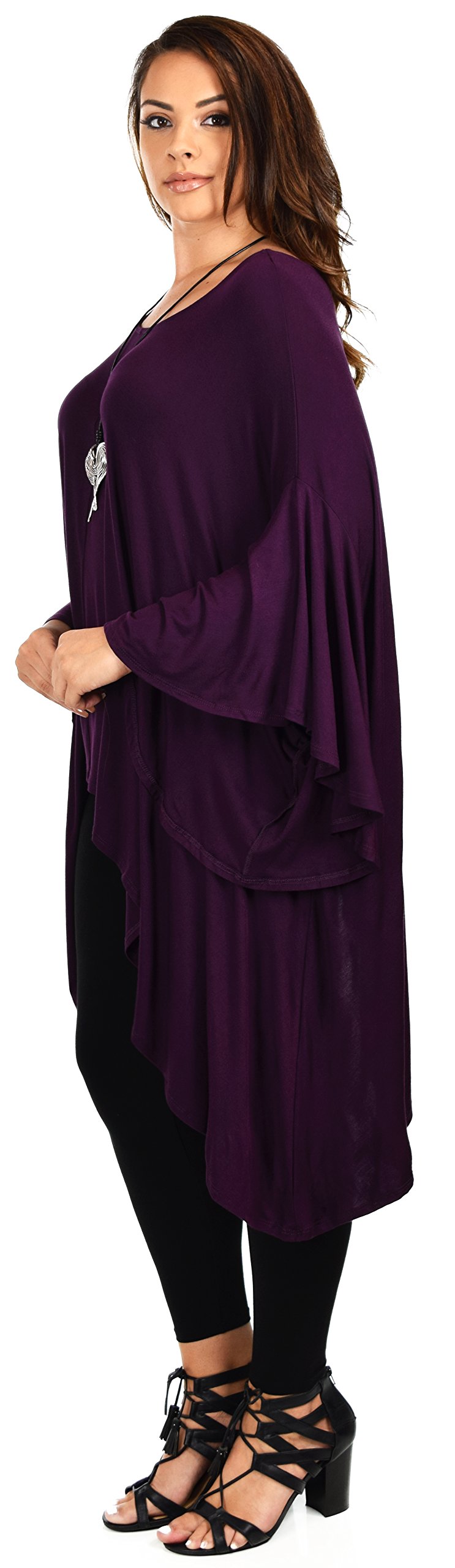 Asymmetrical Oversized Tunic , Full Figured Poncho Top, Plus Size Tunic top, Top Cover Up w/ Butterfly Sleeves