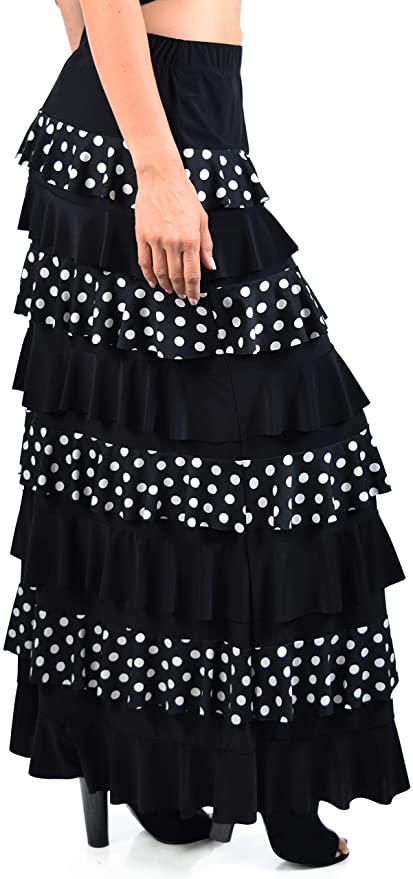 Dare2bStylish Women Waterfall 8 Tiered Boho Layered Maxi Skirt | Reg & Plus Sizes