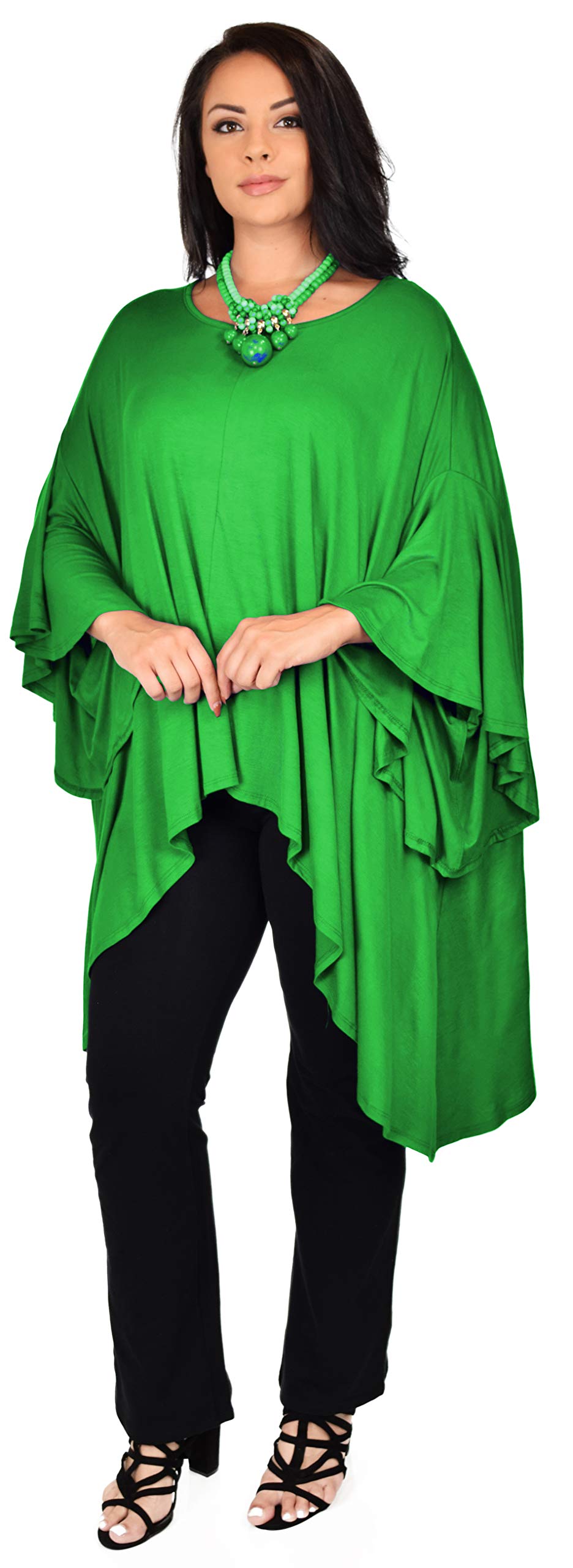 Asymmetrical Oversized Tunic , Full Figured Poncho Top, Plus Size Tunic top, Top Cover Up w/ Butterfly Sleeves