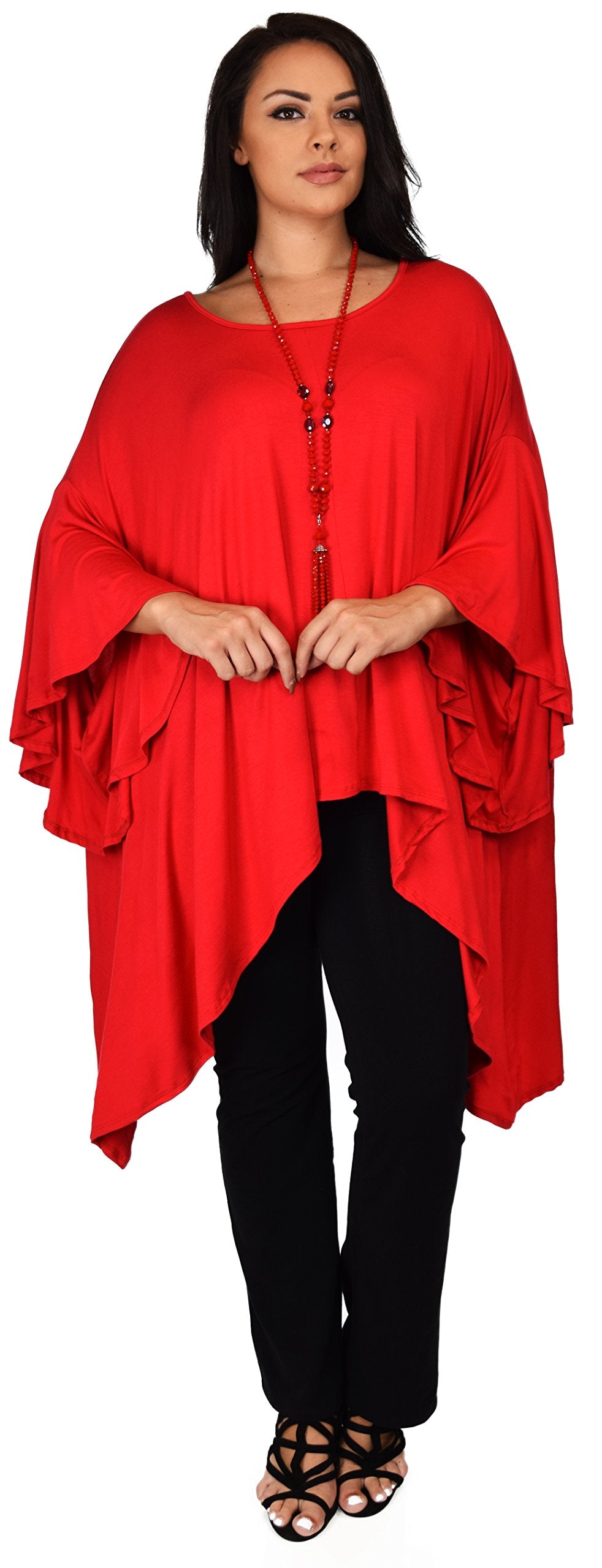 Asymmetrical Oversized Tunic , Full Figured Poncho Top, Plus Size Tunic top, Top Cover Up w/ Butterfly Sleeves