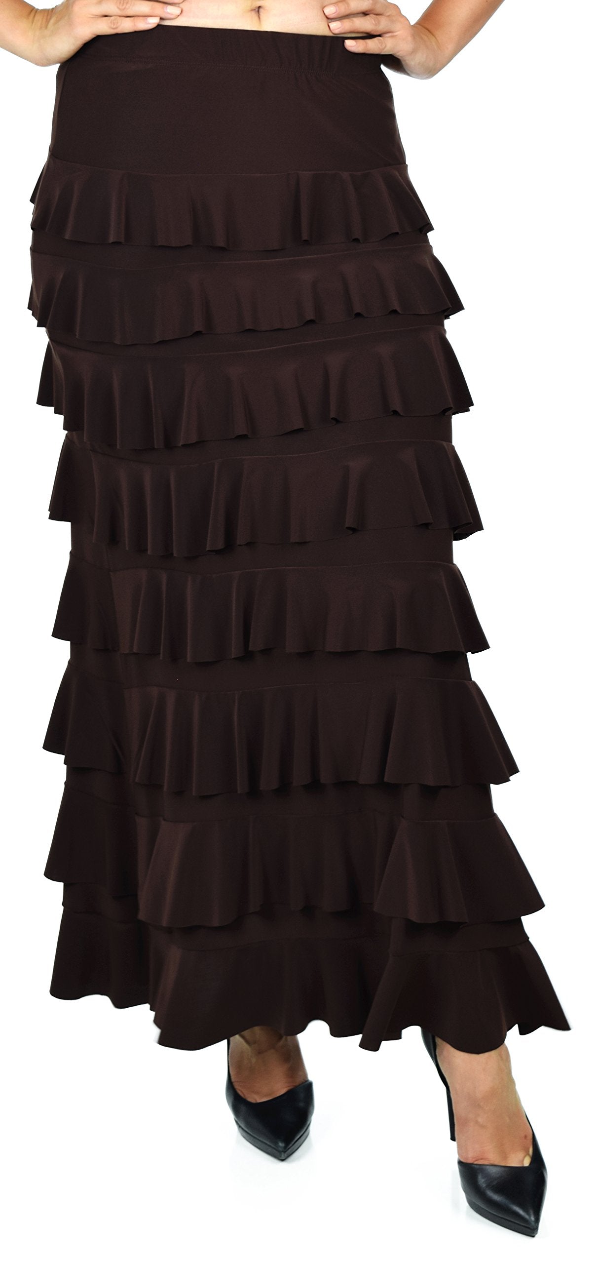 Dare2bStylish Women Waterfall 8 Tiered Boho Layered Maxi Skirt | Reg & Plus Sizes
