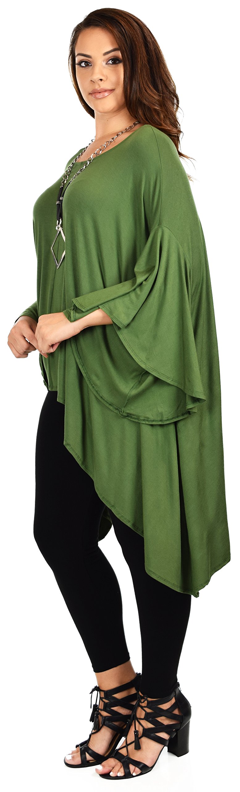 Asymmetrical Oversized Tunic , Full Figured Poncho Top, Plus Size Tunic top, Top Cover Up w/ Butterfly Sleeves