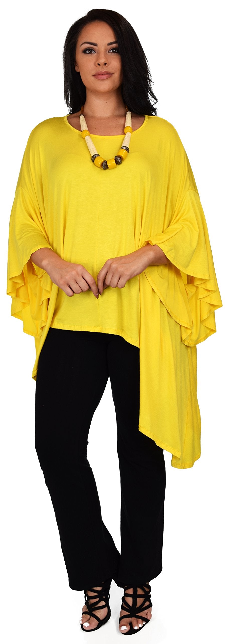 Asymmetrical Oversized Tunic , Full Figured Poncho Top, Plus Size Tunic top, Top Cover Up w/ Butterfly Sleeves