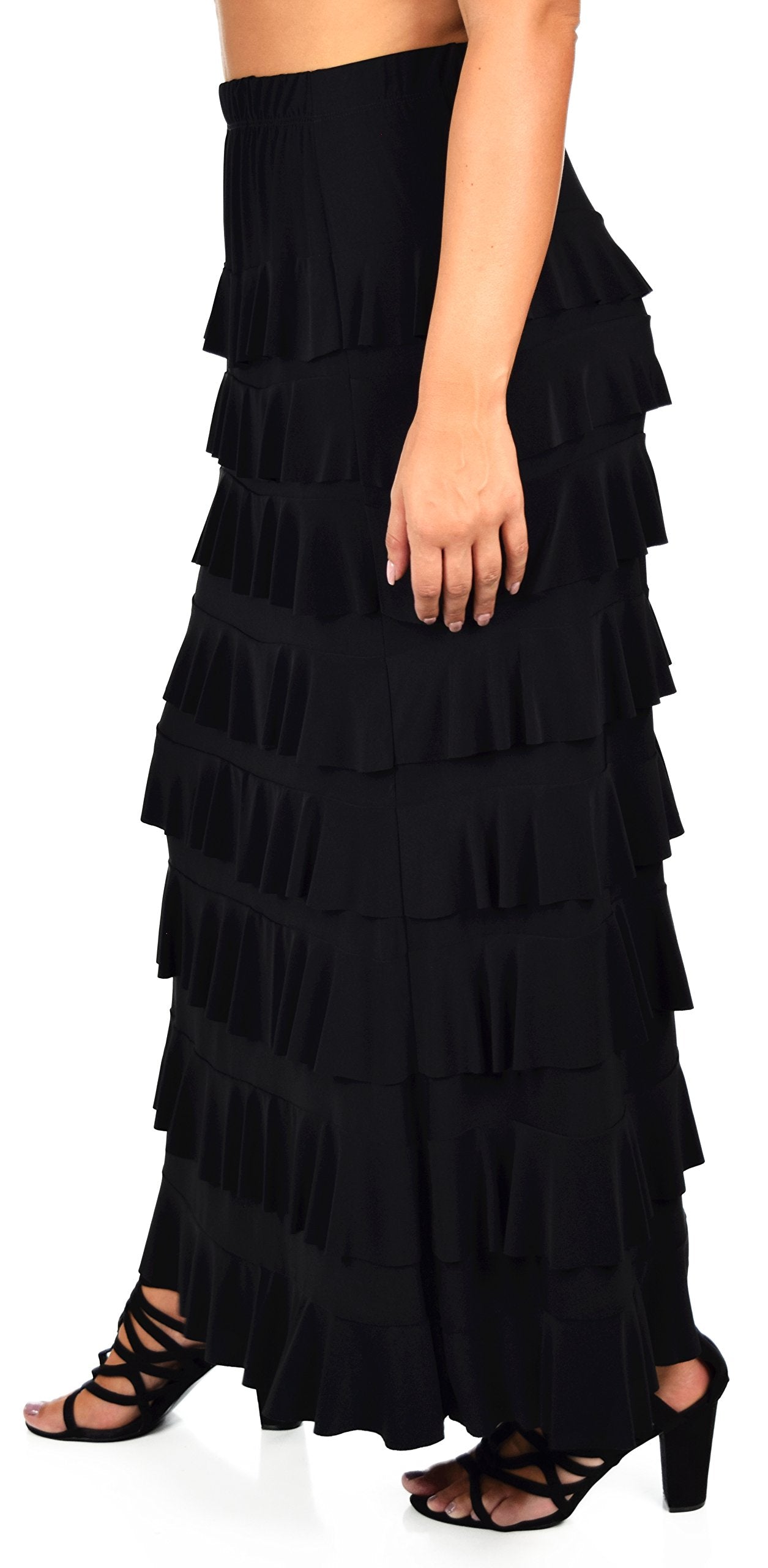 Dare2bStylish Women Waterfall 8 Tiered Boho Layered Maxi Skirt | Reg & Plus Sizes