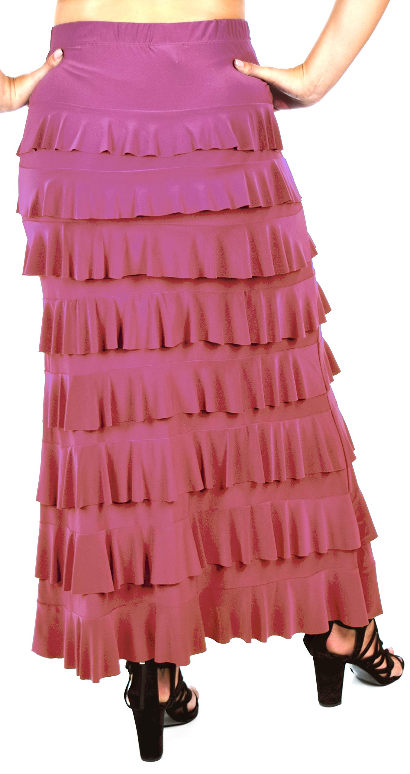 Dare2bStylish Women Waterfall 8 Tiered Boho Layered Maxi Skirt | Reg & Plus Sizes