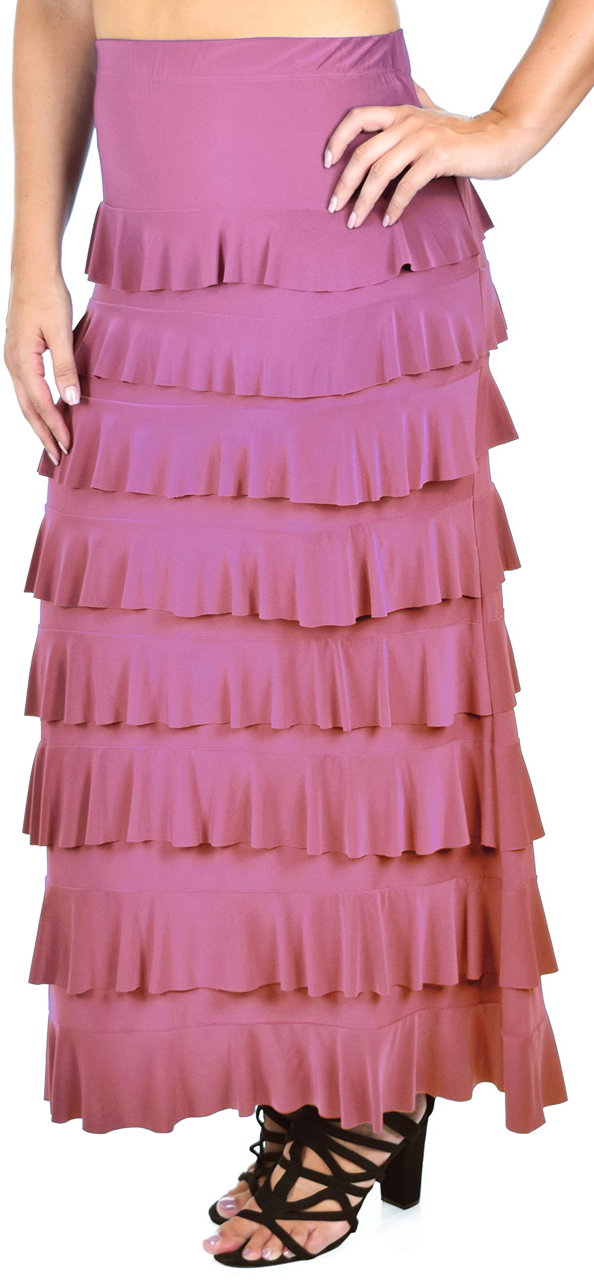 Dare2bStylish Women Waterfall 8 Tiered Boho Layered Maxi Skirt | Reg & Plus Sizes