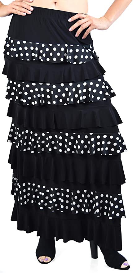 Dare2bStylish Women Waterfall 8 Tiered Boho Layered Maxi Skirt | Reg & Plus Sizes