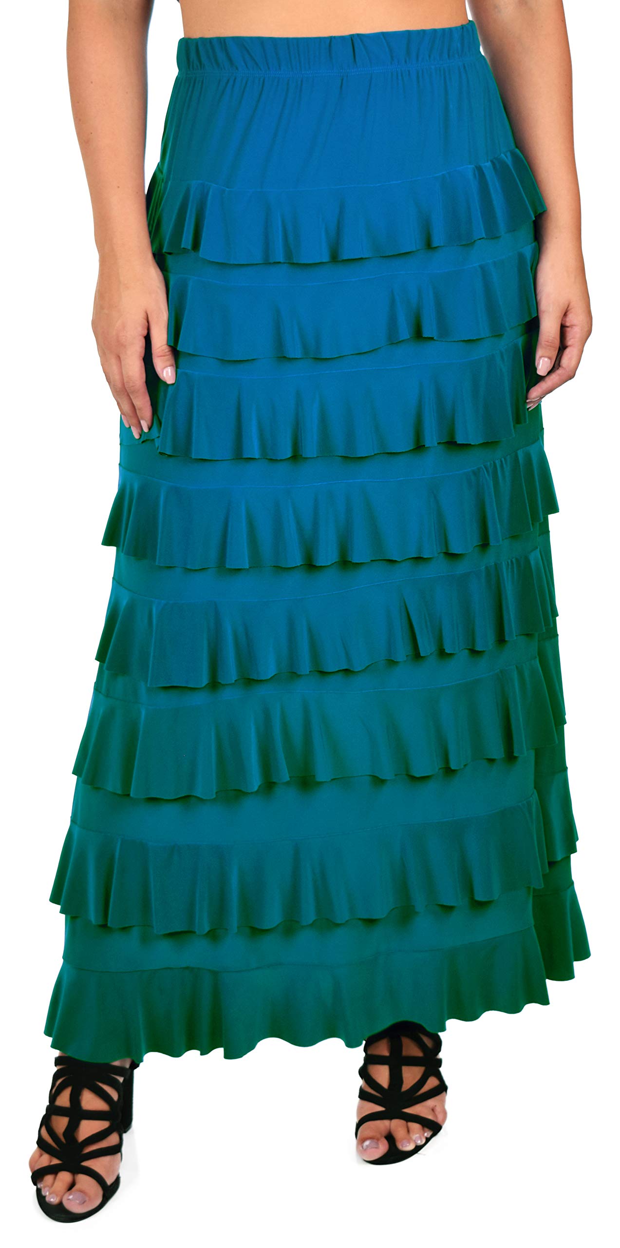 Dare2bStylish Women Waterfall 8 Tiered Boho Layered Maxi Skirt | Reg & Plus Sizes