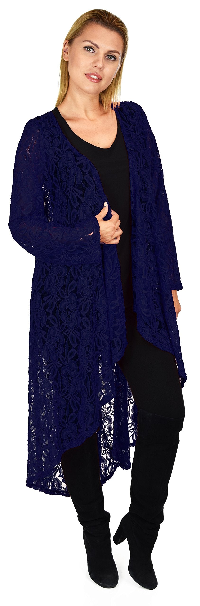 Dare2bStylish Women Plus Size High Low Open Front Lace Duster Cardigan Jacket