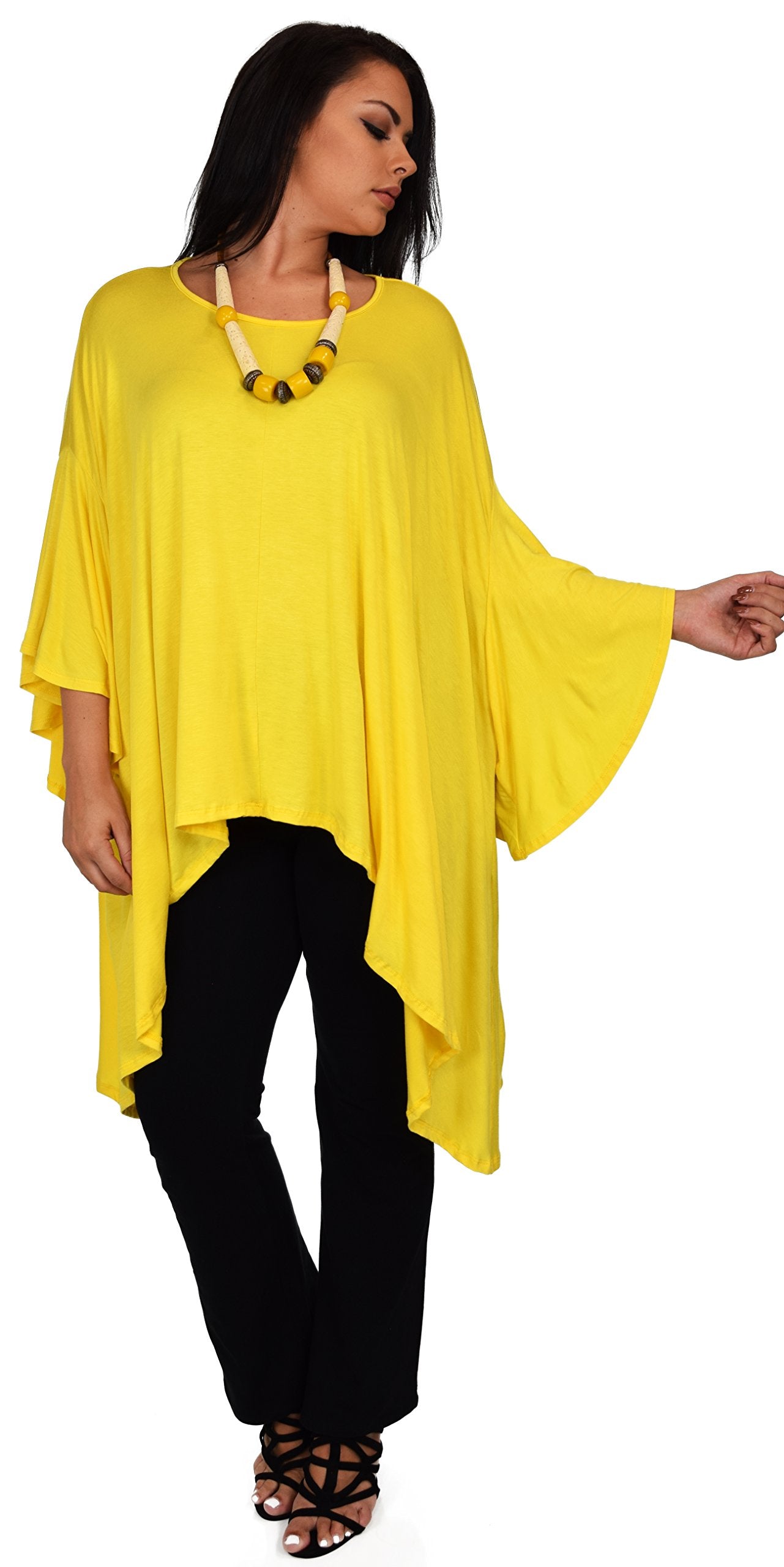 Asymmetrical Oversized Tunic , Full Figured Poncho Top, Plus Size Tunic top, Top Cover Up w/ Butterfly Sleeves