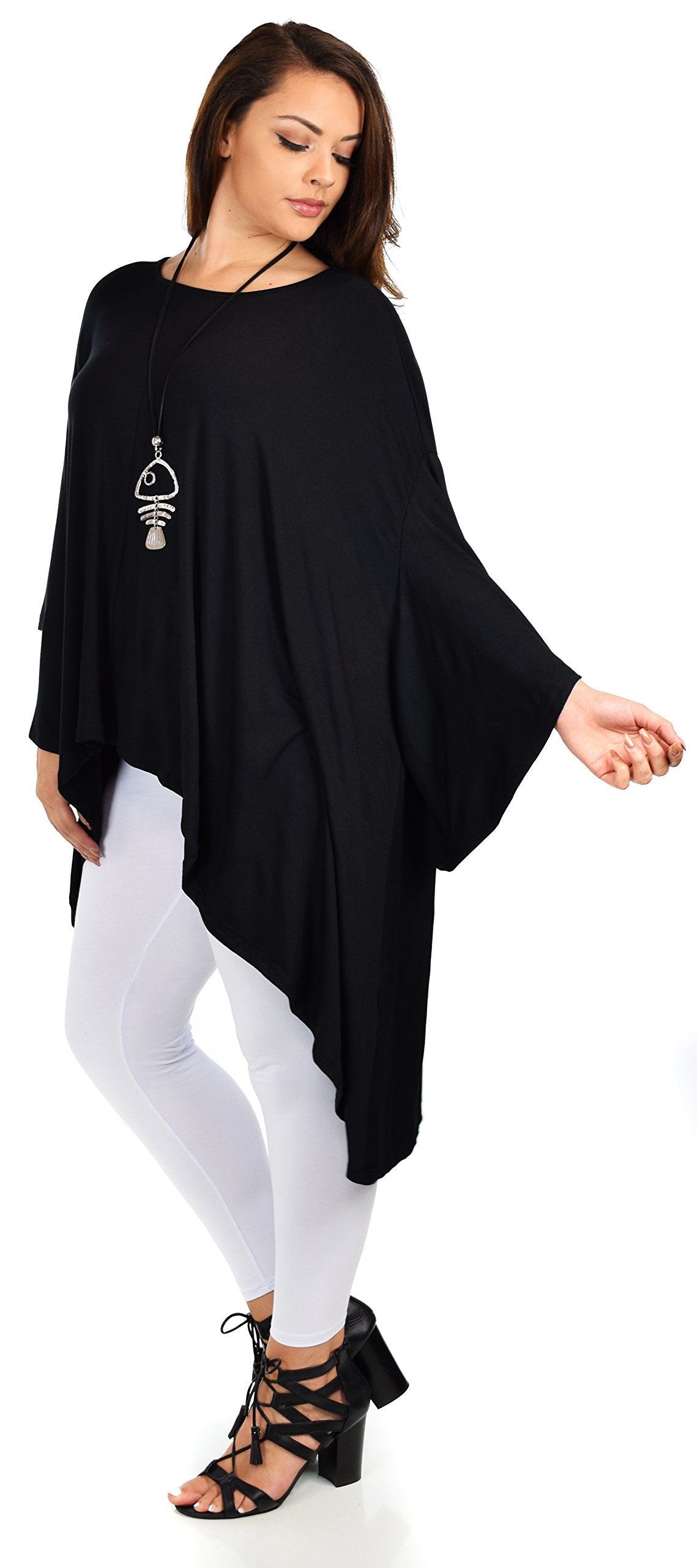 Asymmetrical Oversized Tunic , Full Figured Poncho Top, Plus Size Tunic top, Top Cover Up w/ Butterfly Sleeves