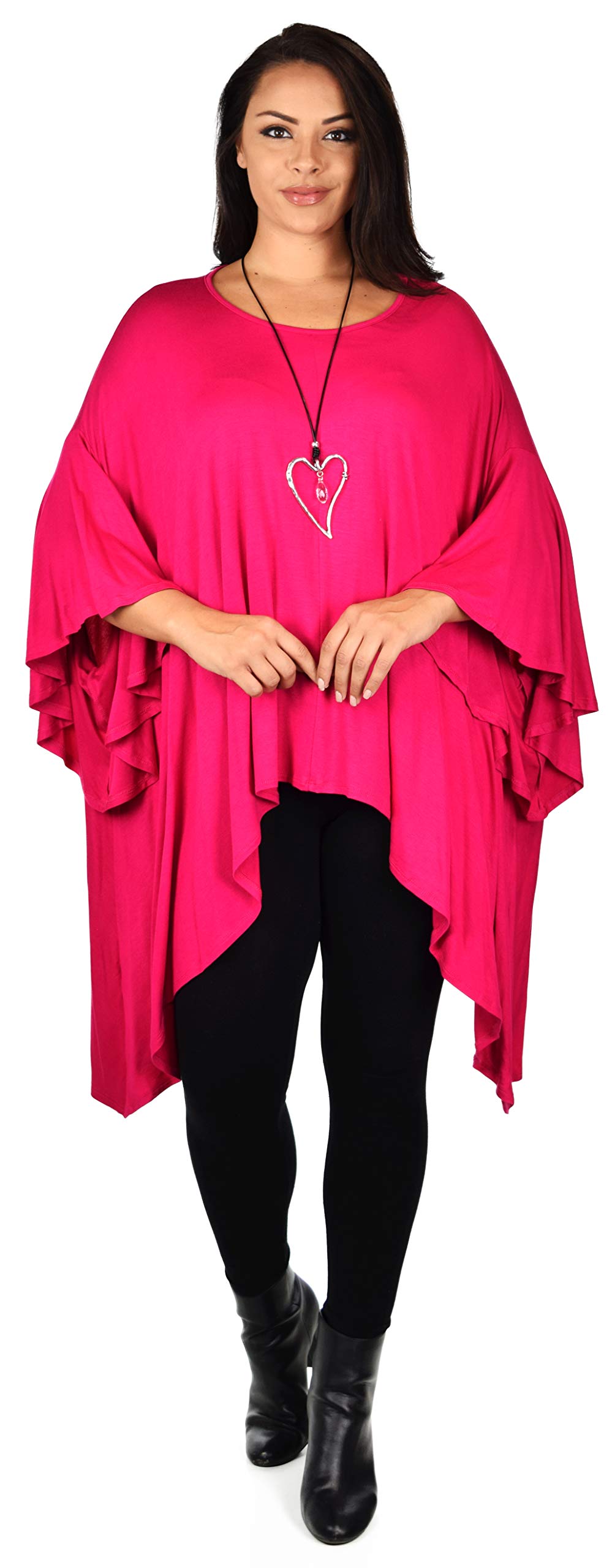 Asymmetrical Oversized Tunic , Full Figured Poncho Top, Plus Size Tunic top, Top Cover Up w/ Butterfly Sleeves