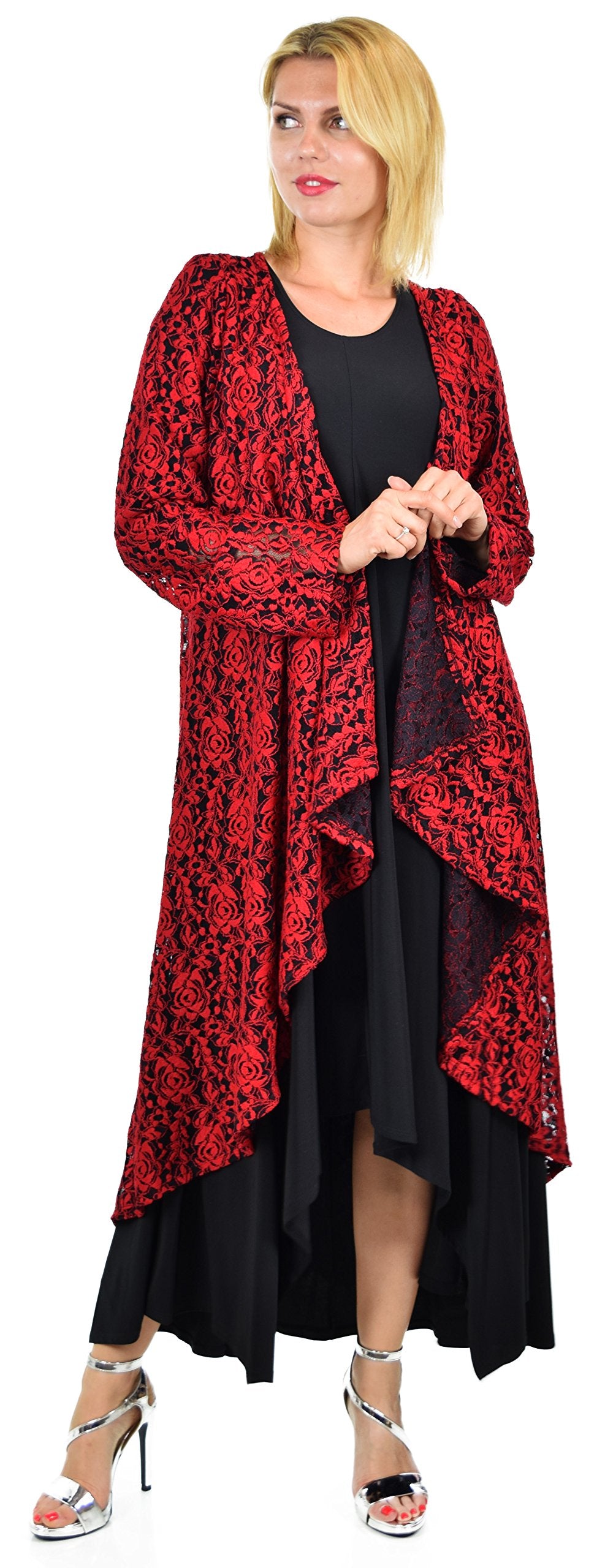 Dare2bStylish Women Plus Size High Low Open Front Lace Duster Cardigan Jacket