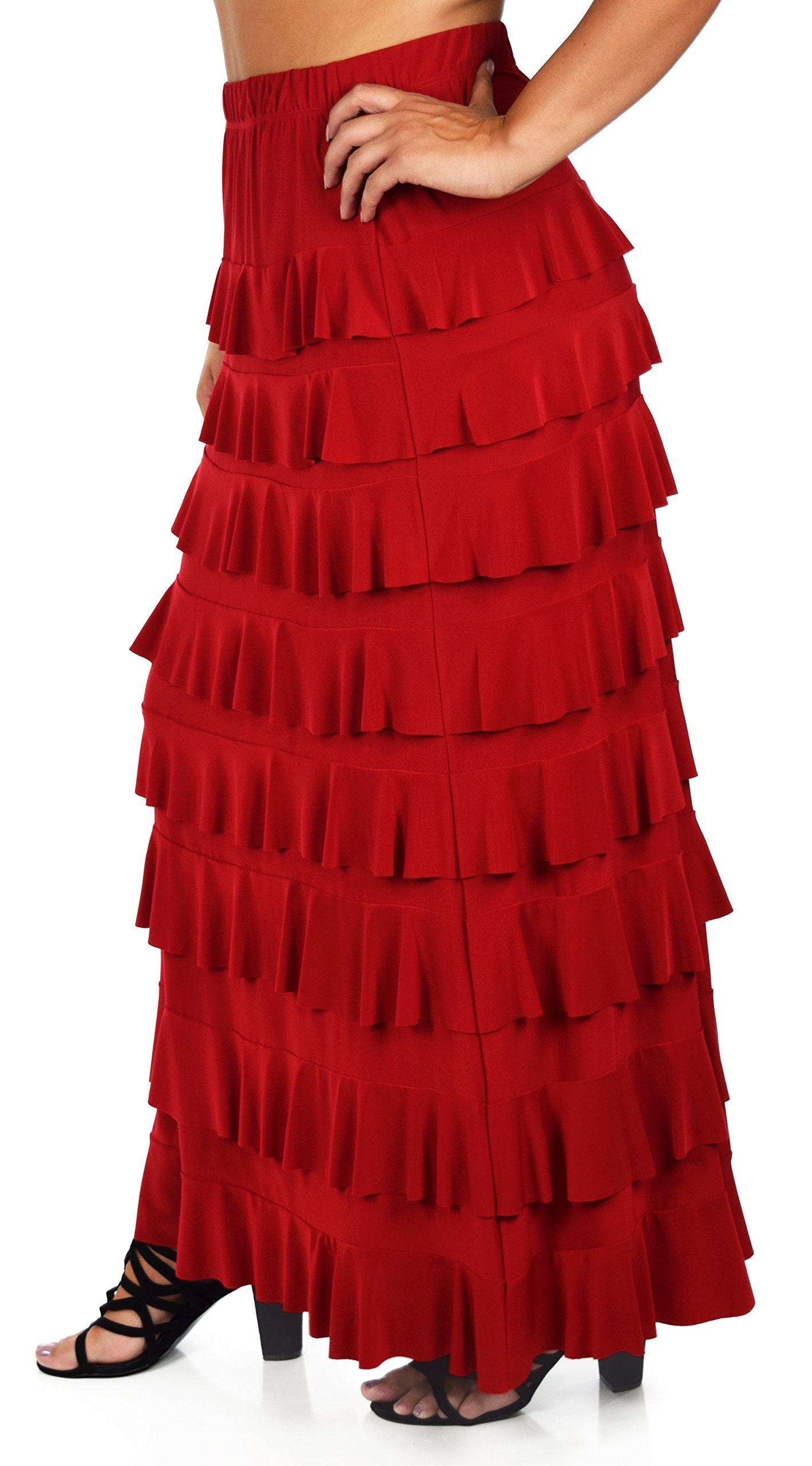 Dare2bStylish Women Waterfall 8 Tiered Boho Layered Maxi Skirt | Reg & Plus Sizes