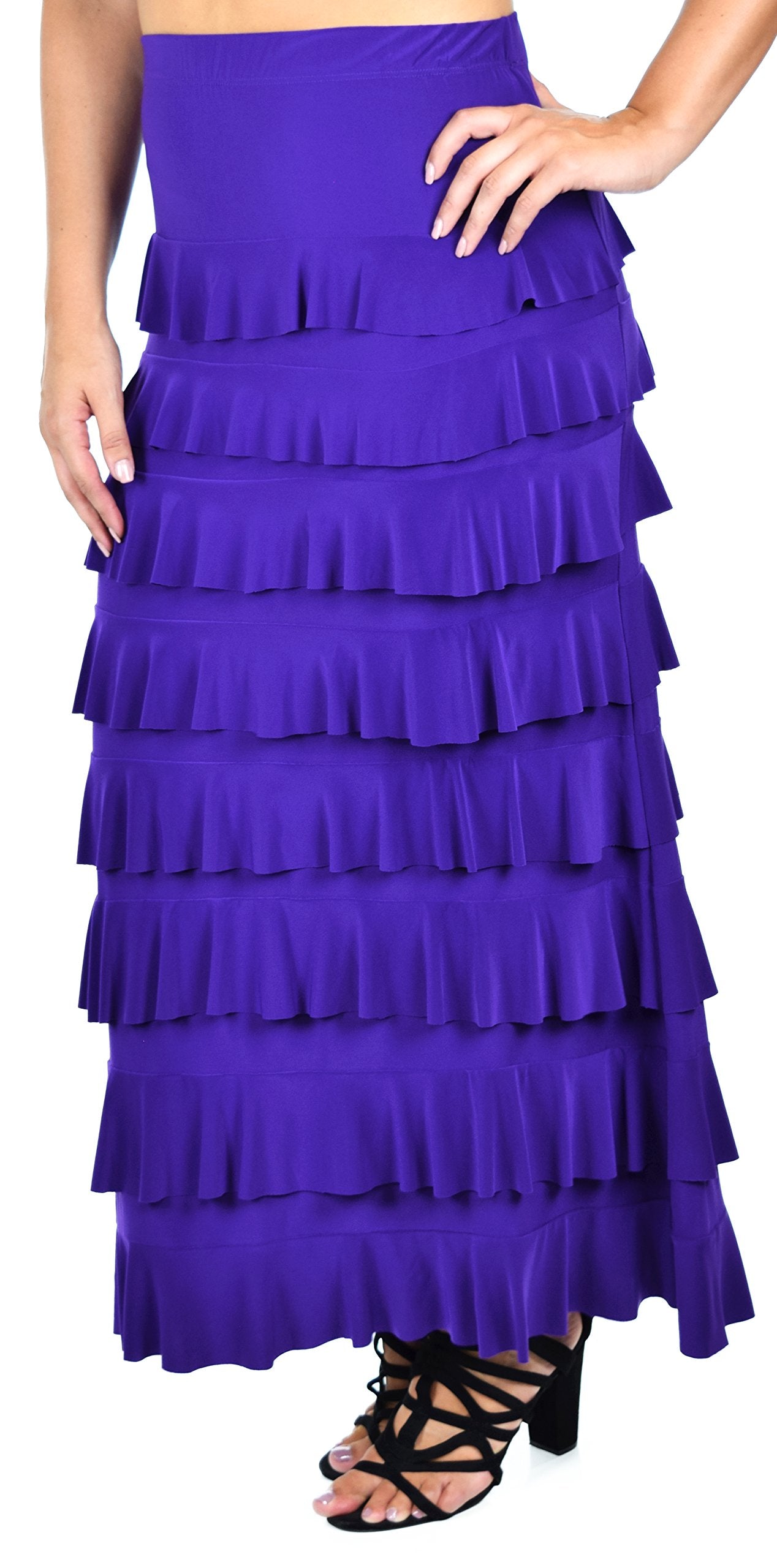Dare2bStylish Women Waterfall 8 Tiered Boho Layered Maxi Skirt | Reg & Plus Sizes