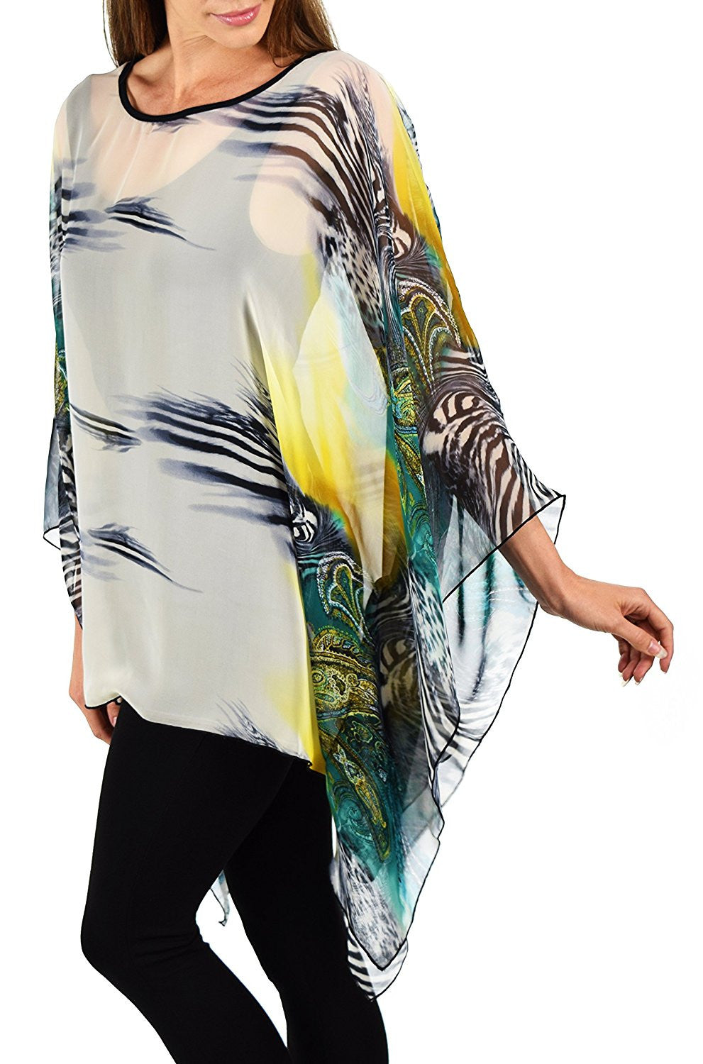 Digital print Poncho, Chiffon Caftan, Summer Chiffon Poncho, Beach Cover Up, Caftan Tunic, Prited animal print Caftan