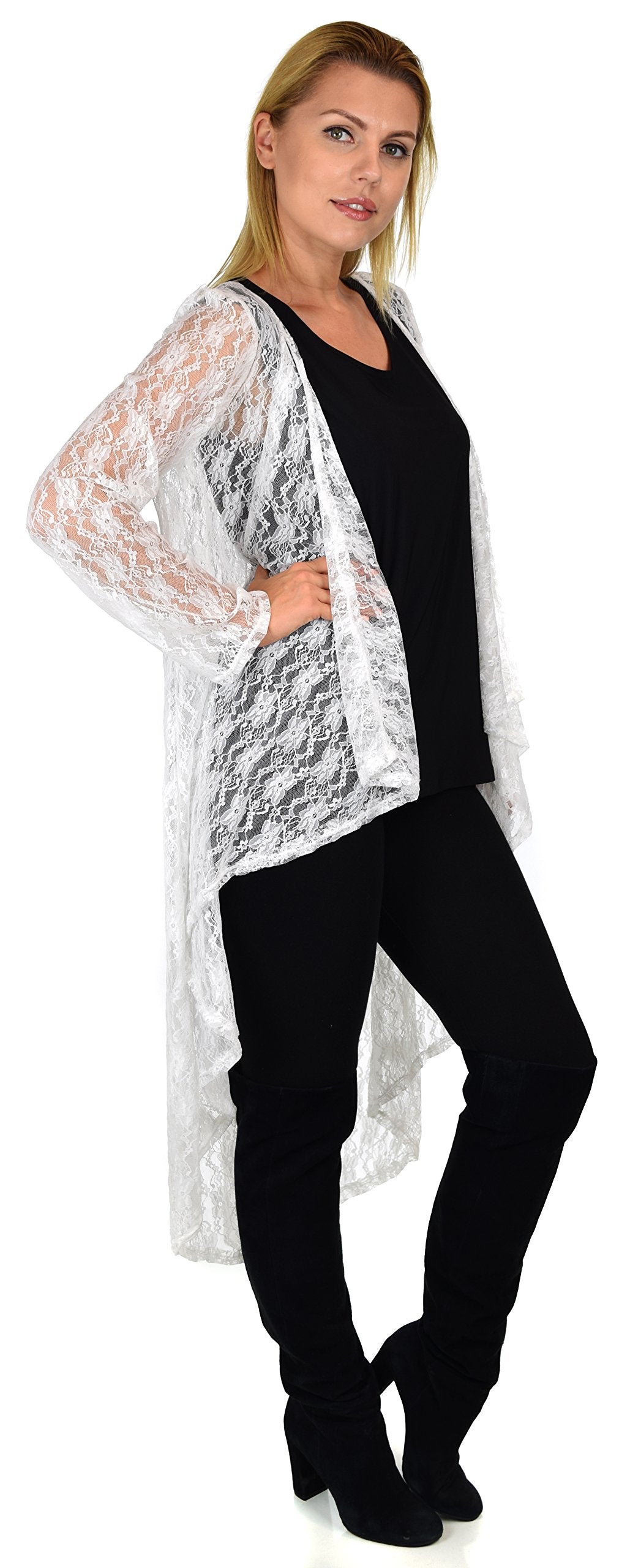 Dare2bStylish Women Plus Size High Low Open Front Lace Duster Cardigan Jacket