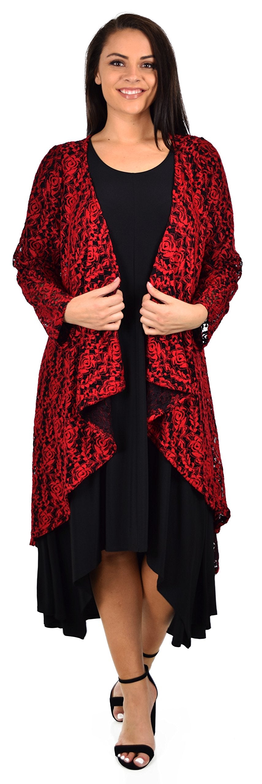 Dare2bStylish Women Plus Size High Low Open Front Lace Duster Cardigan Jacket