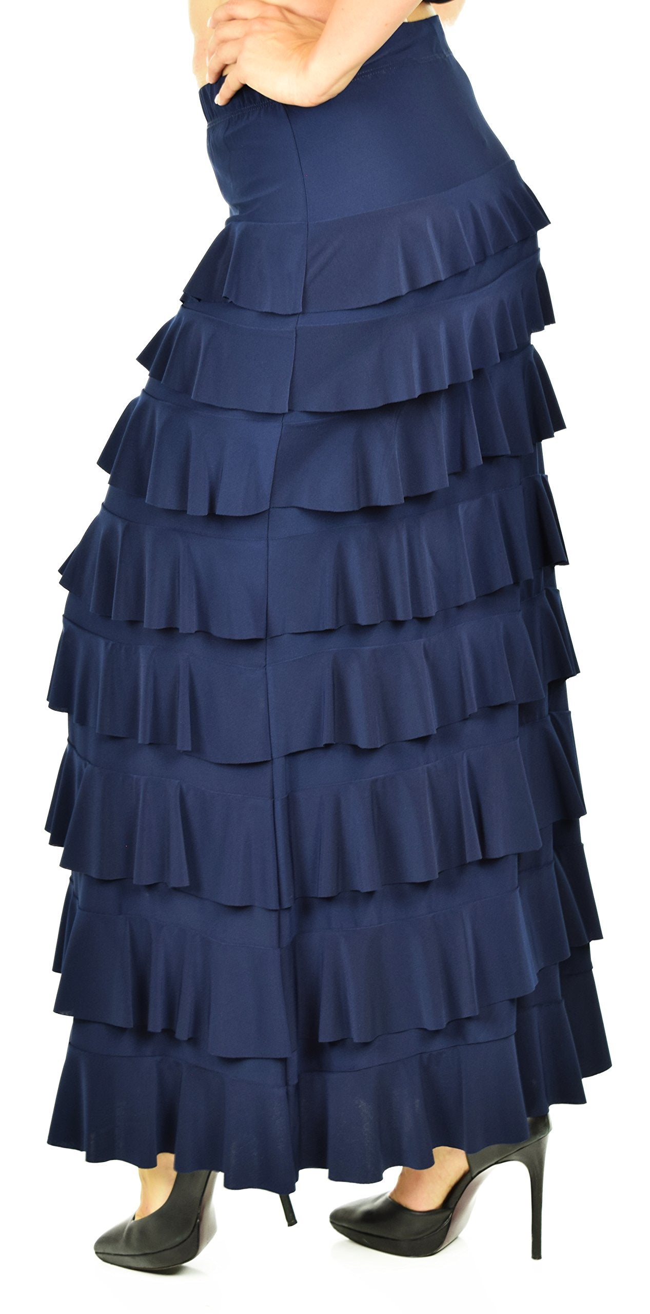 Dare2bStylish Women Waterfall 8 Tiered Boho Layered Maxi Skirt | Reg & Plus Sizes