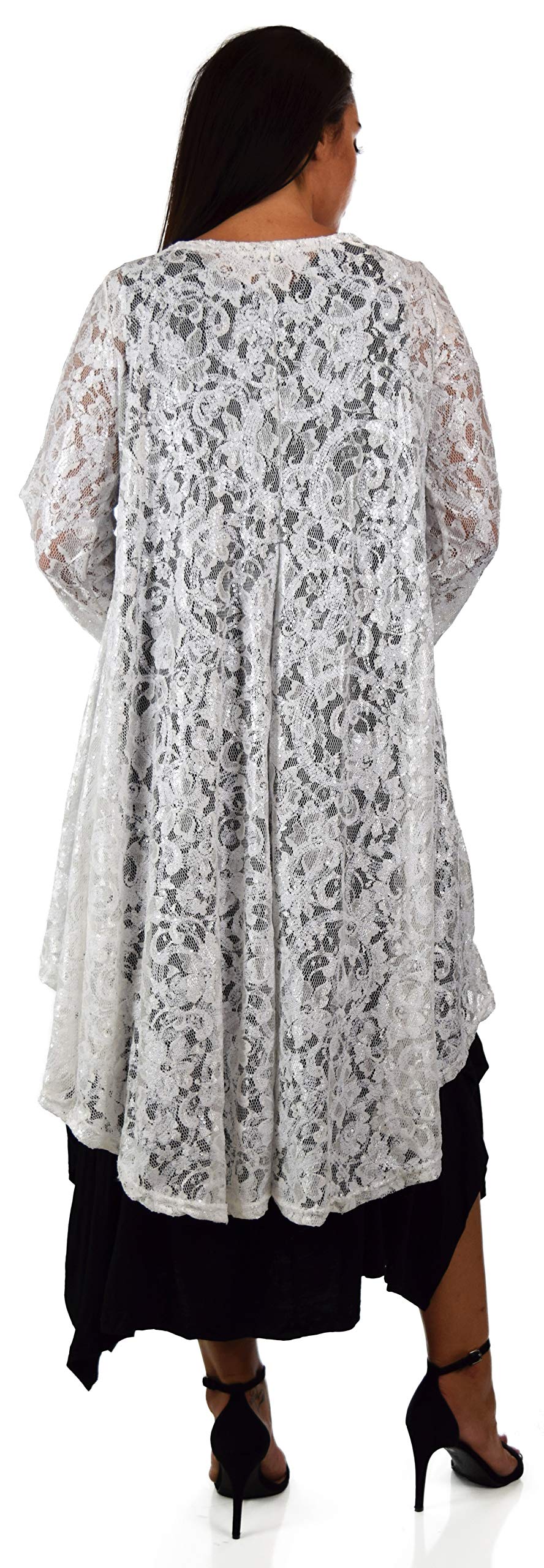 Dare2bStylish Women Plus Size High Low Open Front Lace Duster Cardigan Jacket