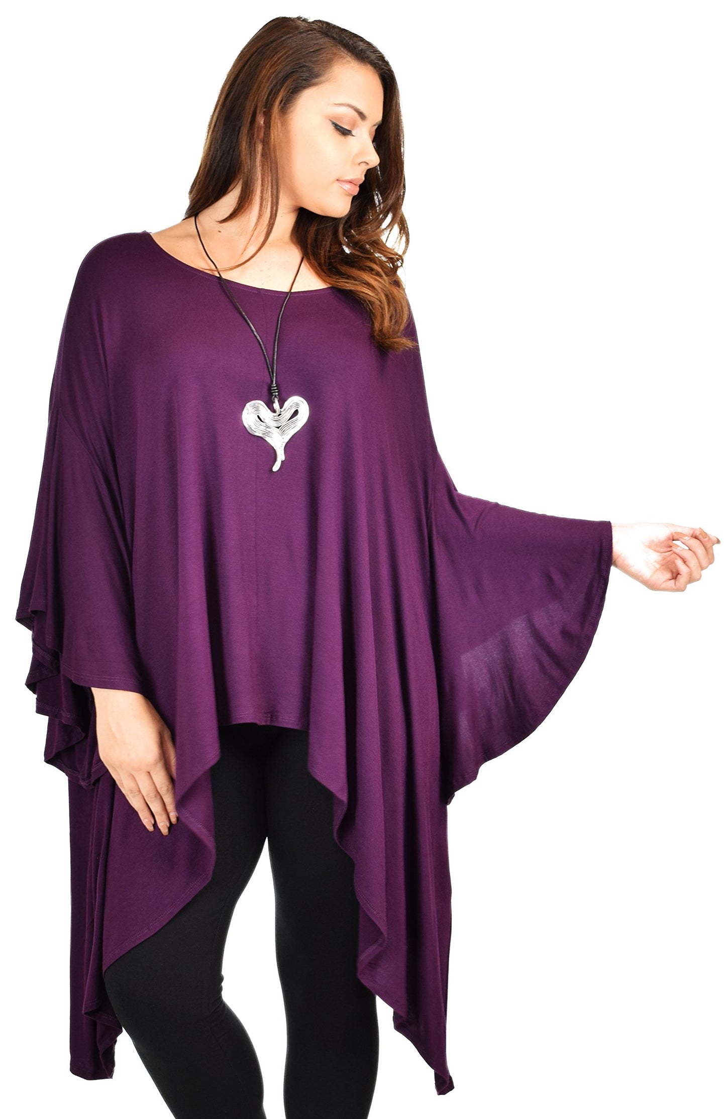 Asymmetrical Oversized Tunic , Full Figured Poncho Top, Plus Size Tunic top, Top Cover Up w/ Butterfly Sleeves