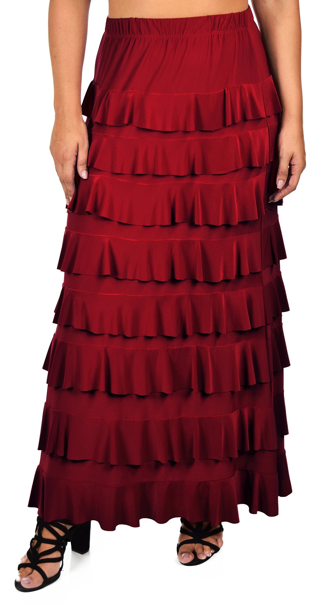 Dare2bStylish Women Waterfall 8 Tiered Boho Layered Maxi Skirt | Reg & Plus Sizes