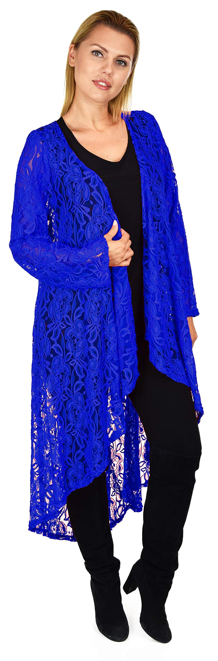 Dare2bStylish Women Plus Size High Low Open Front Lace Duster Cardigan Jacket