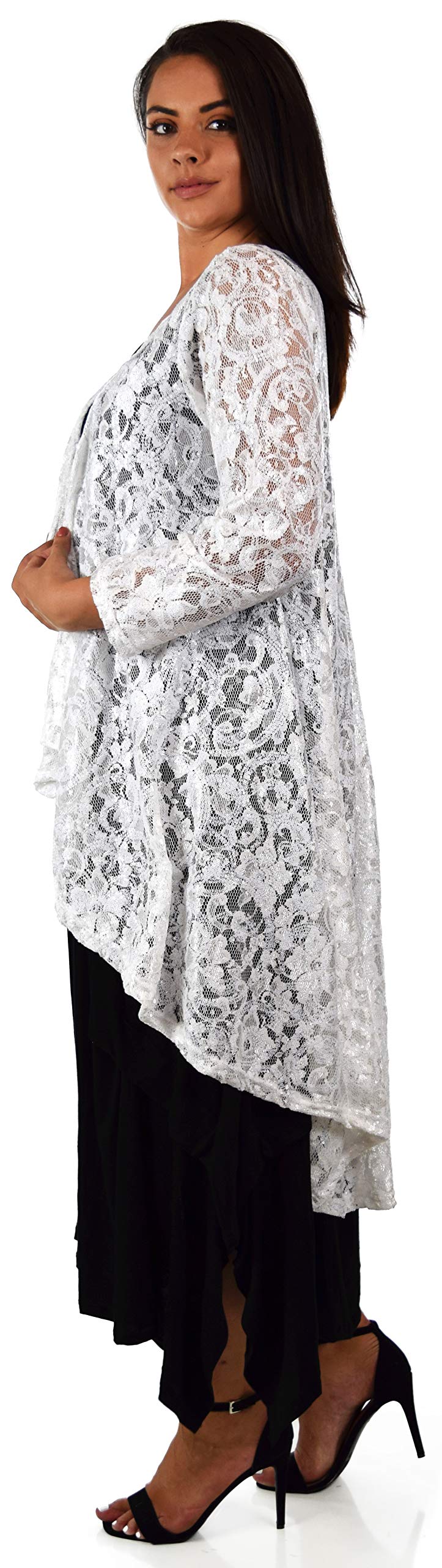 Dare2bStylish Women Plus Size High Low Open Front Lace Duster Cardigan Jacket