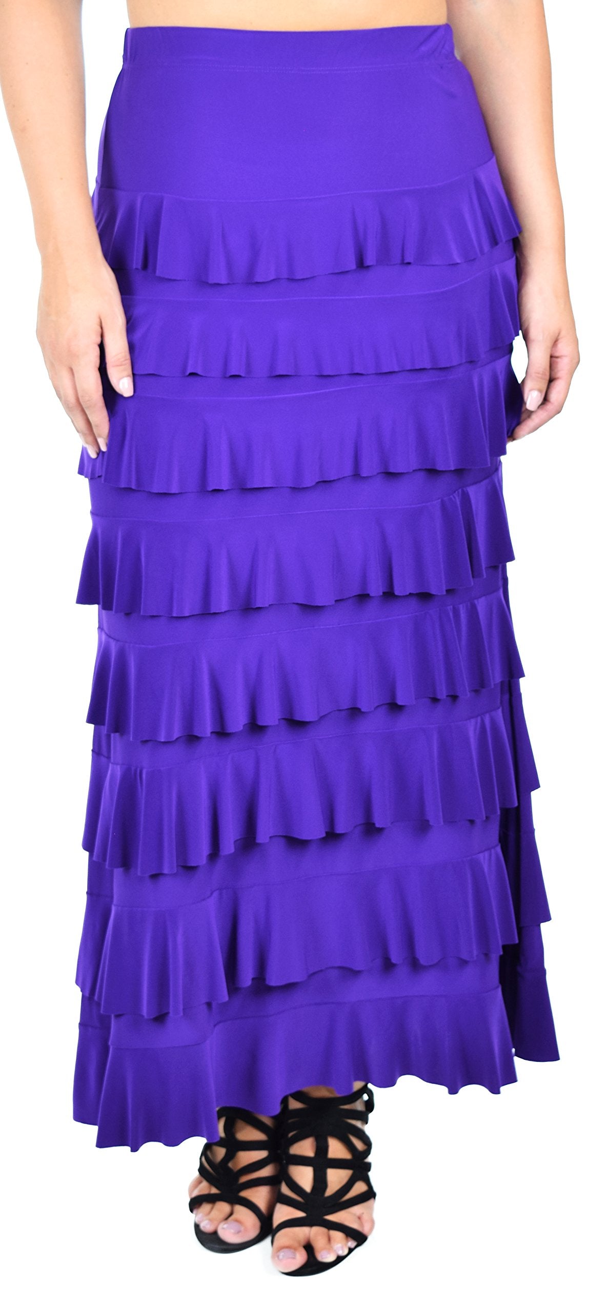 Dare2bStylish Women Waterfall 8 Tiered Boho Layered Maxi Skirt | Reg & Plus Sizes