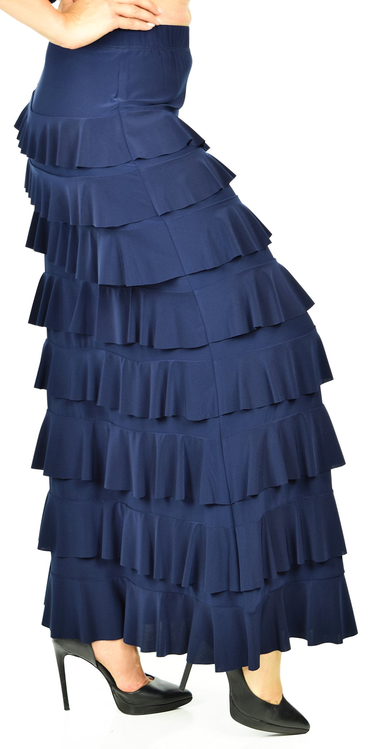 Dare2bStylish Women Waterfall 8 Tiered Boho Layered Maxi Skirt | Reg & Plus Sizes