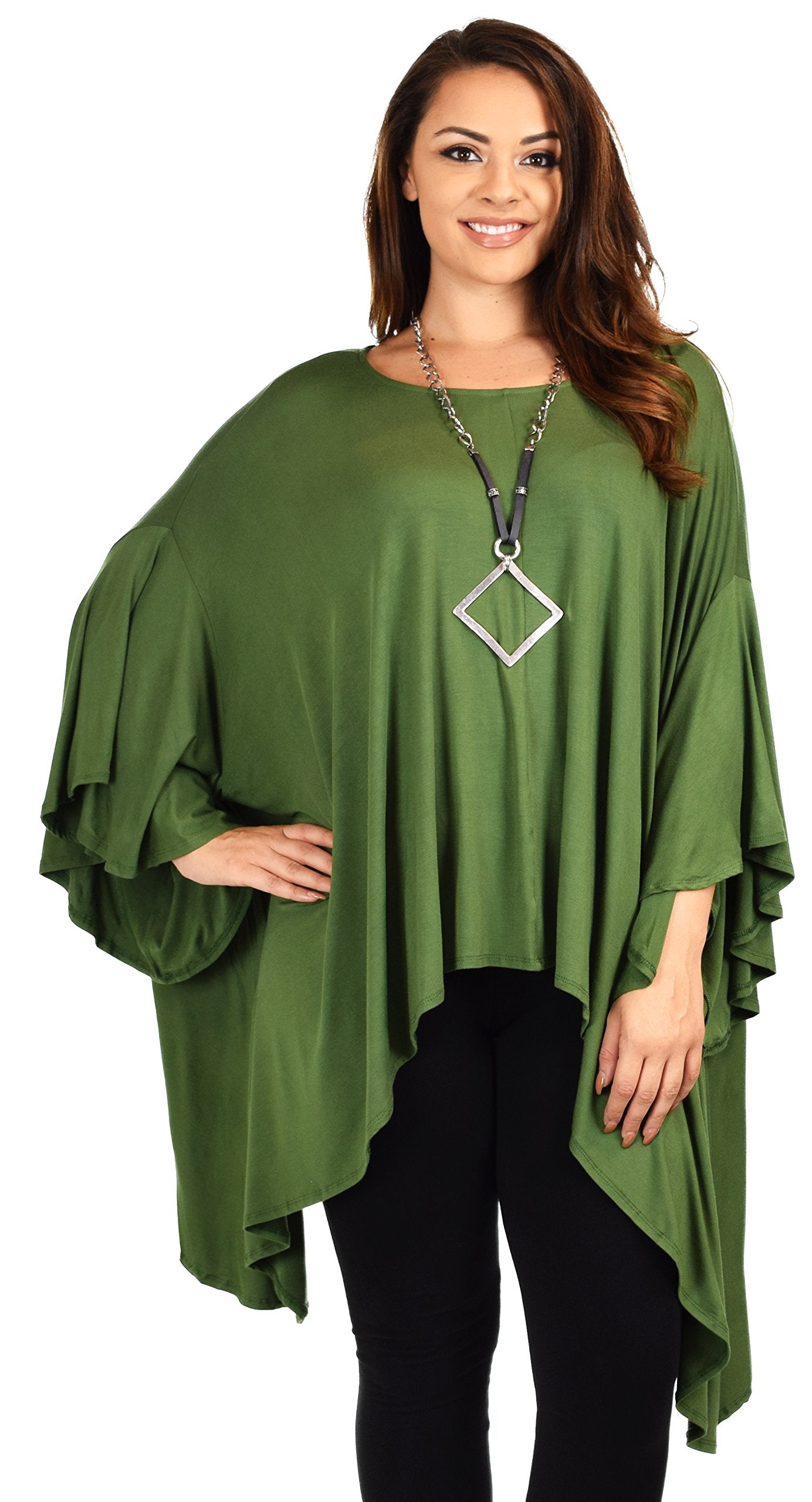 Asymmetrical Oversized Tunic , Full Figured Poncho Top, Plus Size Tunic top, Top Cover Up w/ Butterfly Sleeves