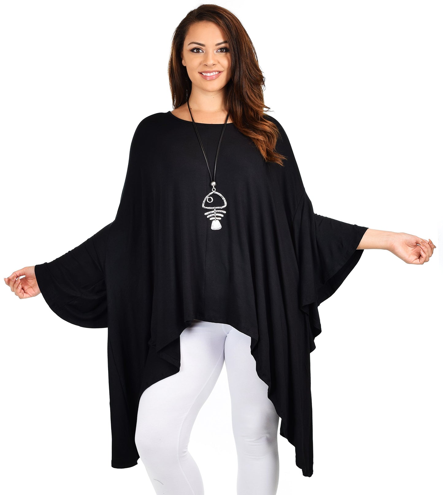Asymmetrical Oversized Tunic , Full Figured Poncho Top, Plus Size Tunic top, Top Cover Up w/ Butterfly Sleeves