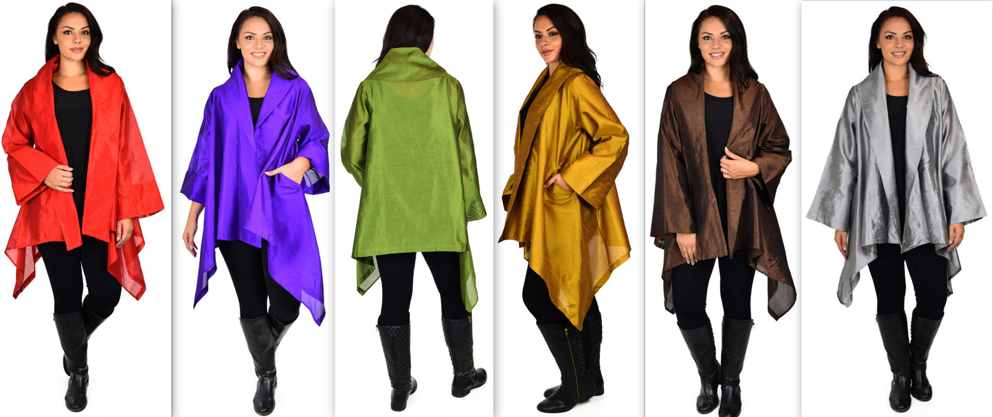 Dare2bStylish Women Plus Size Loose Fitting Poly Silk Designer Cover Up Duster Jacket