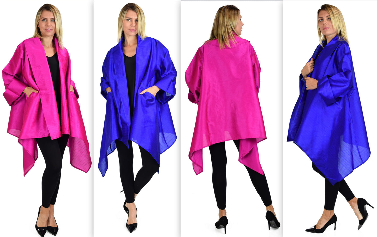 Dare2bStylish Women Plus Size Loose Fitting Poly Silk Designer Cover Up Duster Jacket