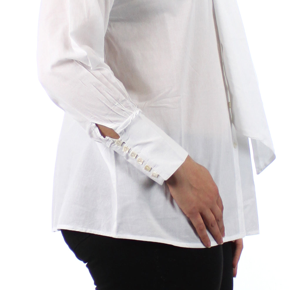Organic Cotton Bow Scarf shirt, Cotton Shawl Blouse Plus size Blouse, Designer Cotton Blouse, High end Cotton Blouse, Women Cotton blouse