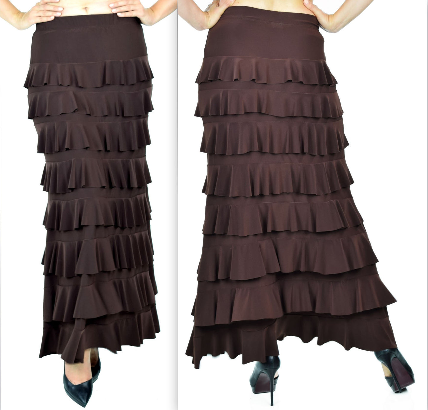 Dare2bStylish Women Waterfall 8 Tiered Boho Layered Maxi Skirt | Reg & Plus Sizes