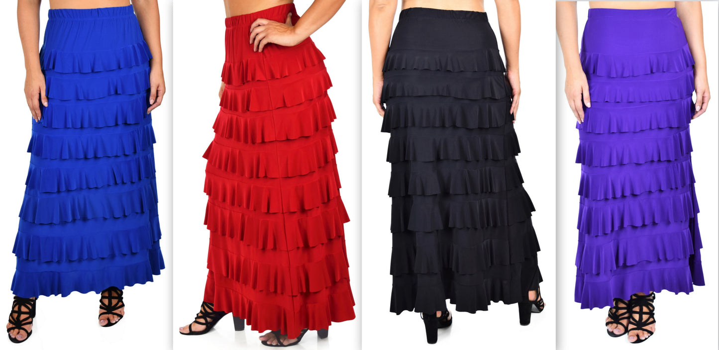 Dare2bStylish Women Waterfall 8 Tiered Boho Layered Maxi Skirt | Reg & Plus Sizes