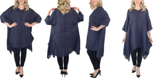Linen Asymmetrical Hem Long Tunic Top | One Size Fits All (Fits S-2X)