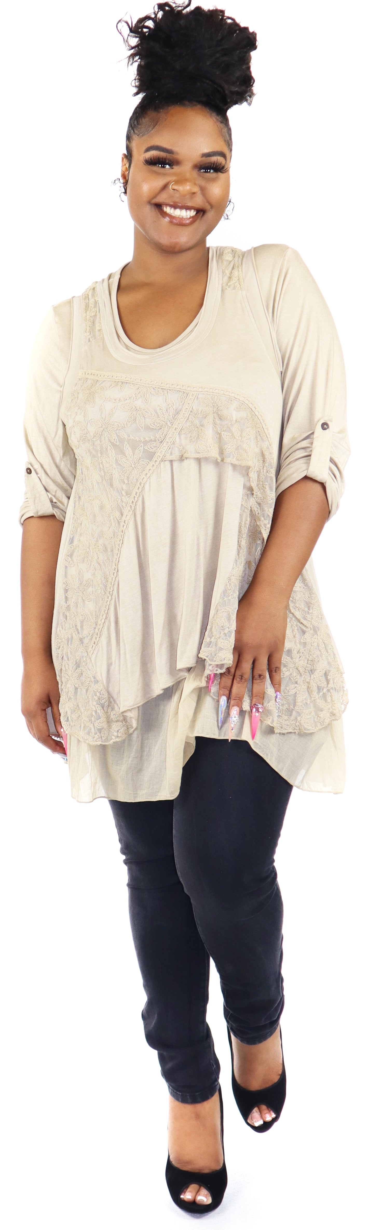 Women Plus Size Tunic top, 2 pc. Embroidered Lace Tunic, Women lace Blouse, Tunic and inner .