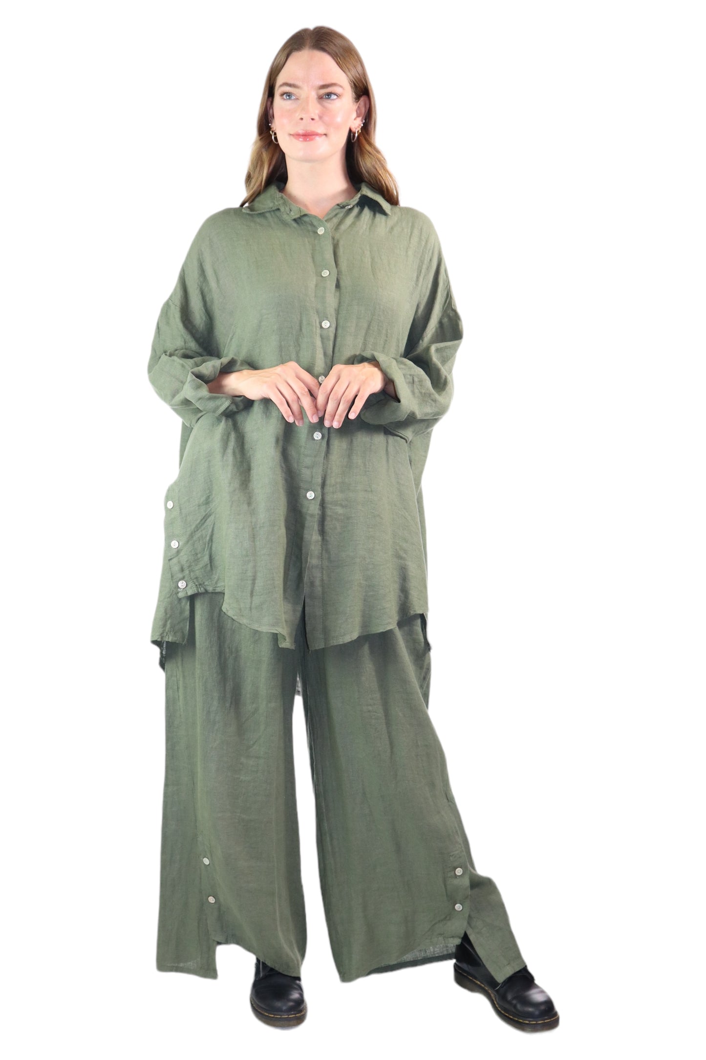 Womens 100% Linen 2 Piece Pant Set, Relaxed Comfy Fit | One Size (Fits S-3X)
