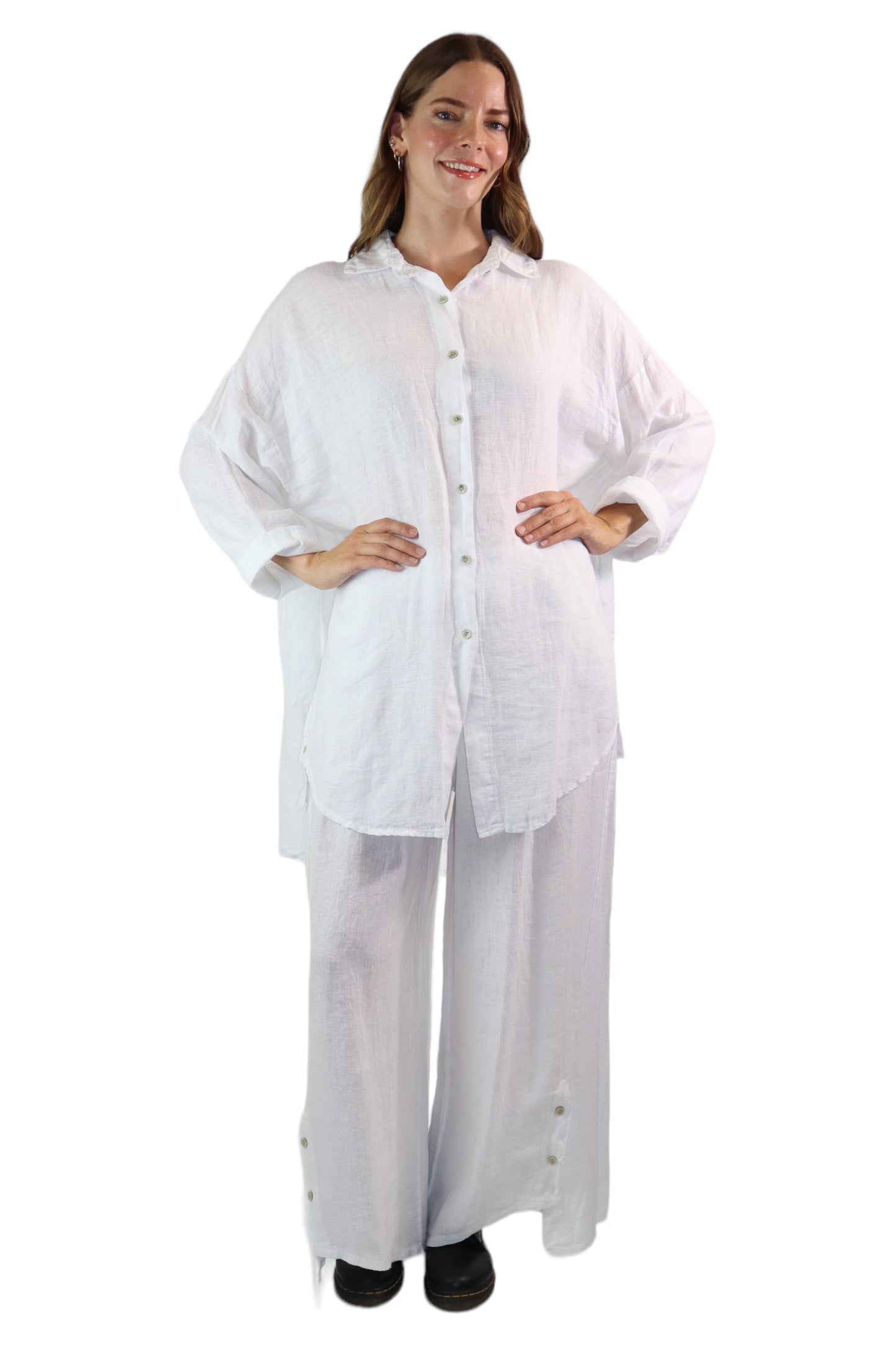 Womens 100% Linen 2 Piece Pant Set, Relaxed Comfy Fit | One Size (Fits S-3X)