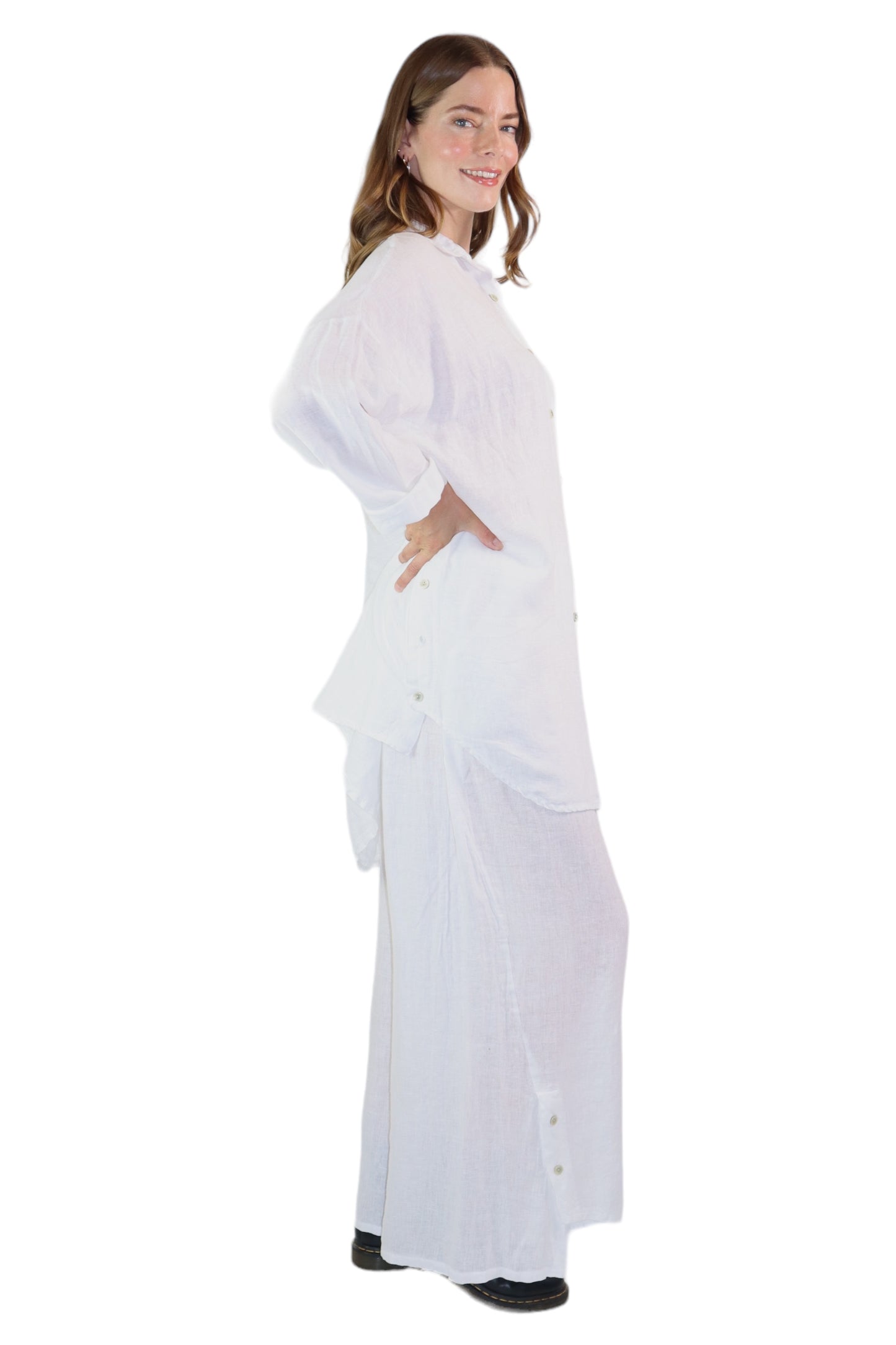 Womens 100% Linen 2 Piece Pant Set, Relaxed Comfy Fit | One Size (Fits S-3X)