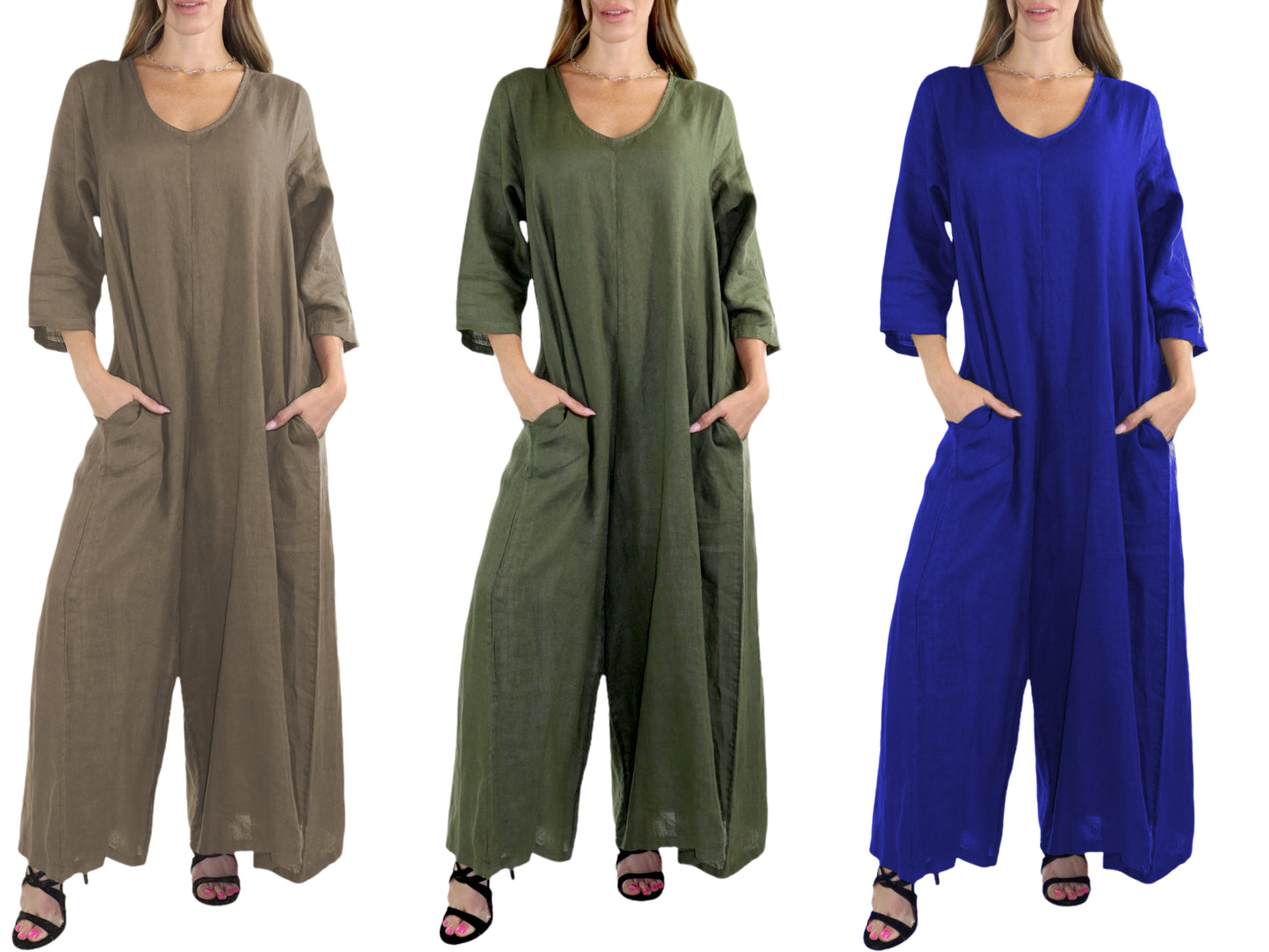 Women's Boho Linen Romper Overall Jumpsuit + Pants Set | One Size Fits All (S-XL)