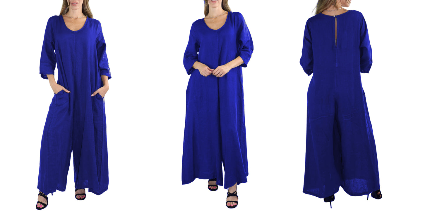 Women's Boho Linen Romper Overall Jumpsuit + Pants Set | One Size Fits All (S-XL)