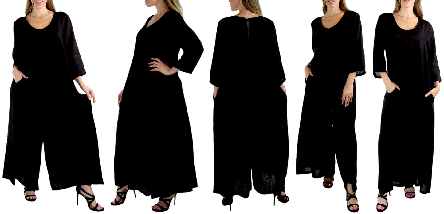Women's Boho Linen Romper Overall Jumpsuit + Pants Set | One Size Fits All (S-XL)