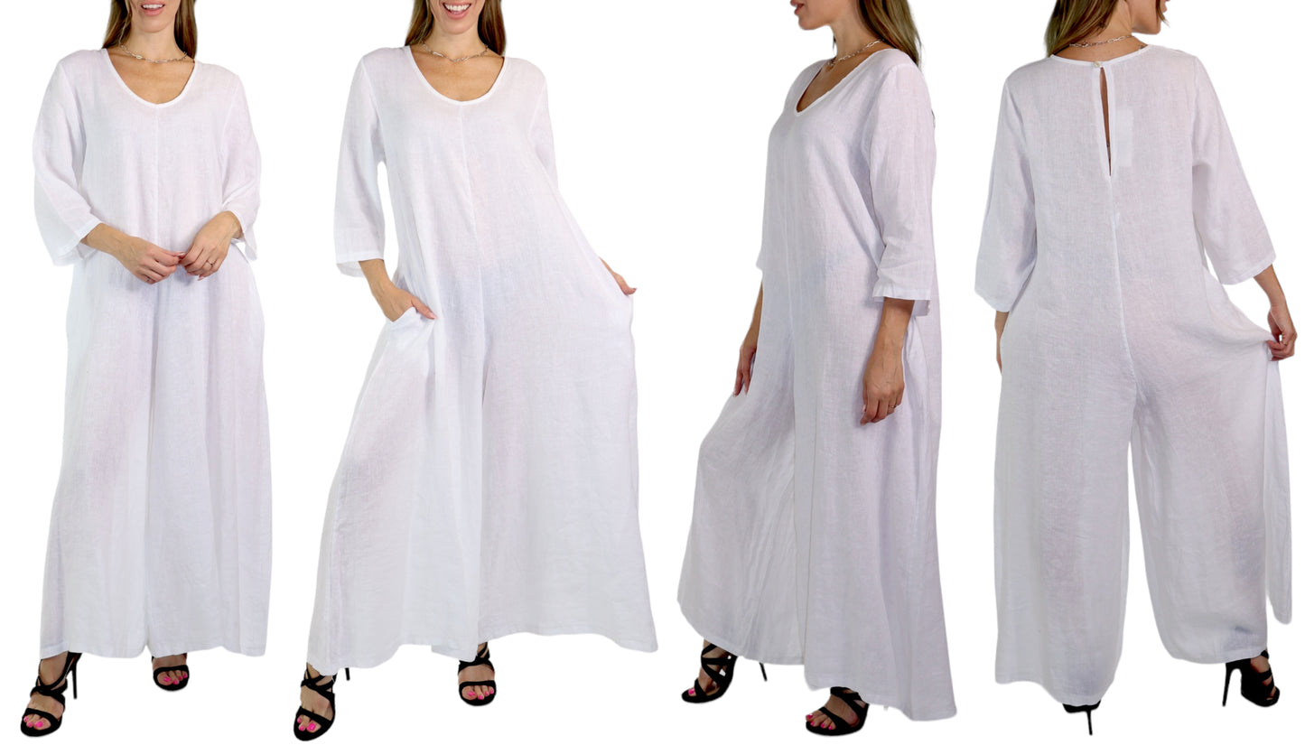 Women's Boho Linen Romper Overall Jumpsuit + Pants Set | One Size Fits All (S-XL)