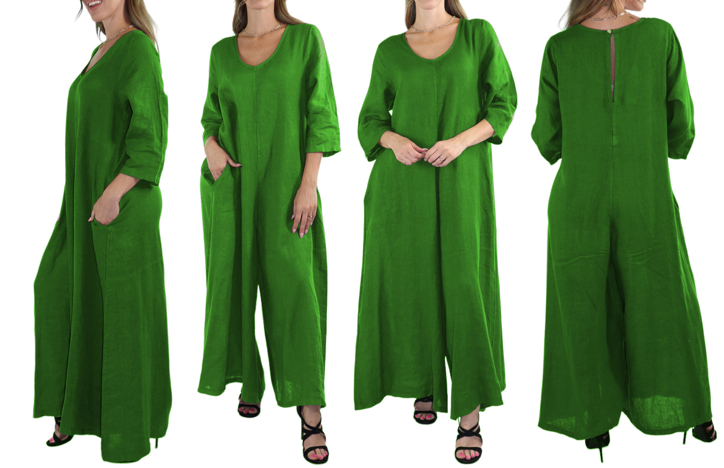 Women's Boho Linen Romper Overall Jumpsuit + Pants Set | One Size Fits All (S-XL)