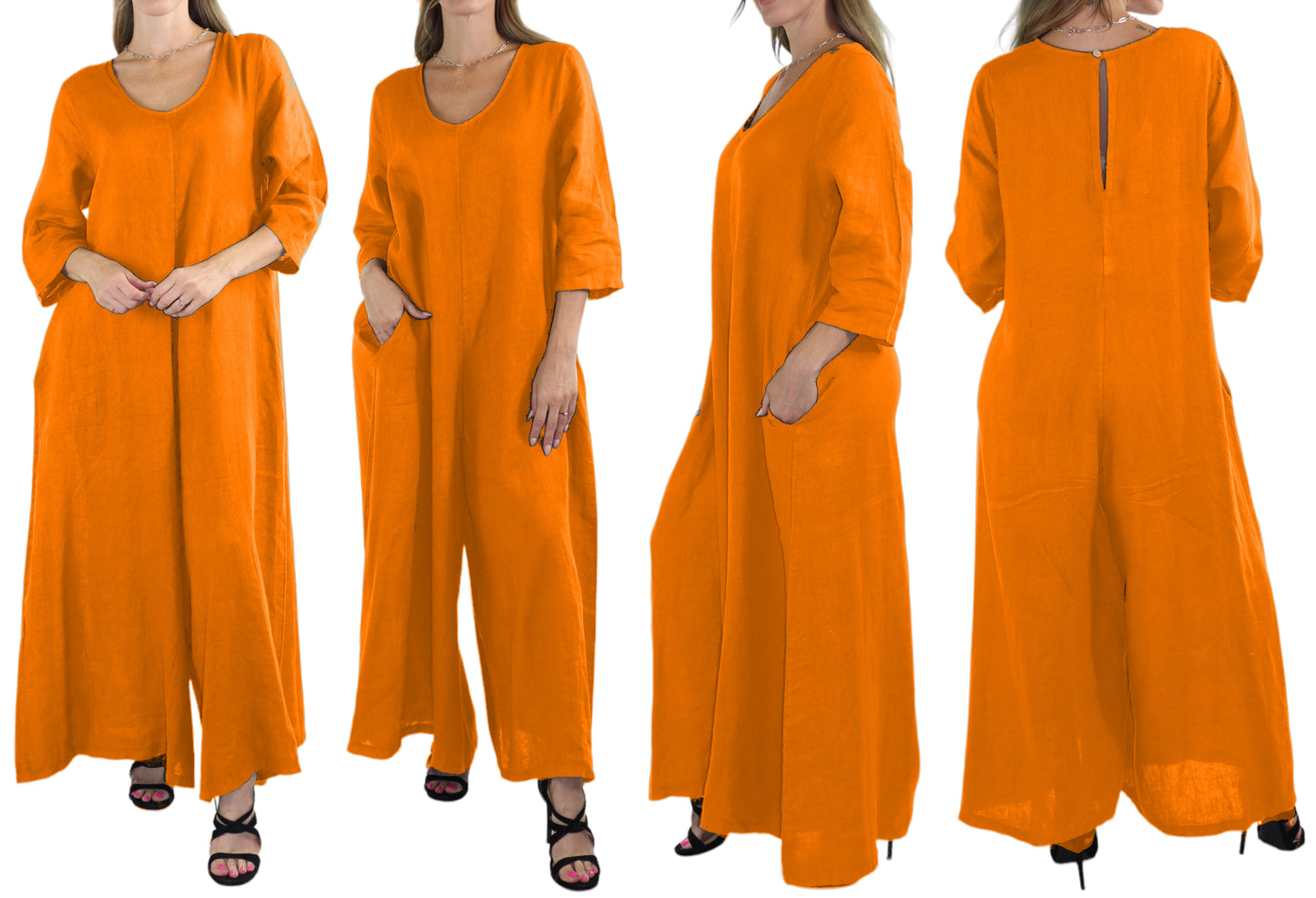 Women's Boho Linen Romper Overall Jumpsuit + Pants Set | One Size Fits All (S-XL)