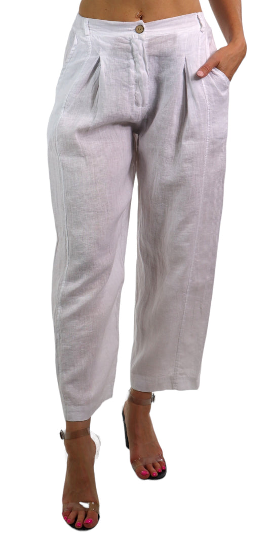 Womens Breathable Linen Relaxed Fit Tapered Pants with Side Pockets