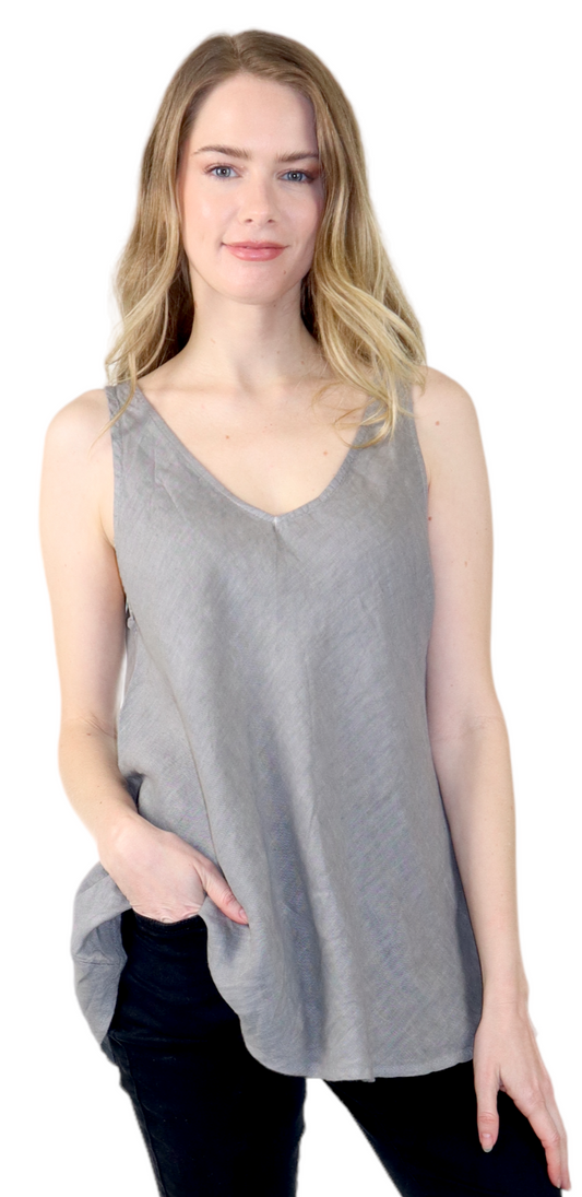 Womens Linen V-Neck Biased Cut Sleeveless Tank Top Tunic Blouse